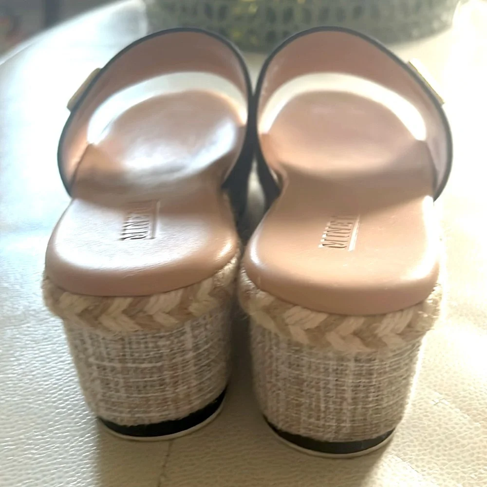Platform Roman Open Toe Wedge Slides Sandals 7/8 Black Espadrilles Mules Casual